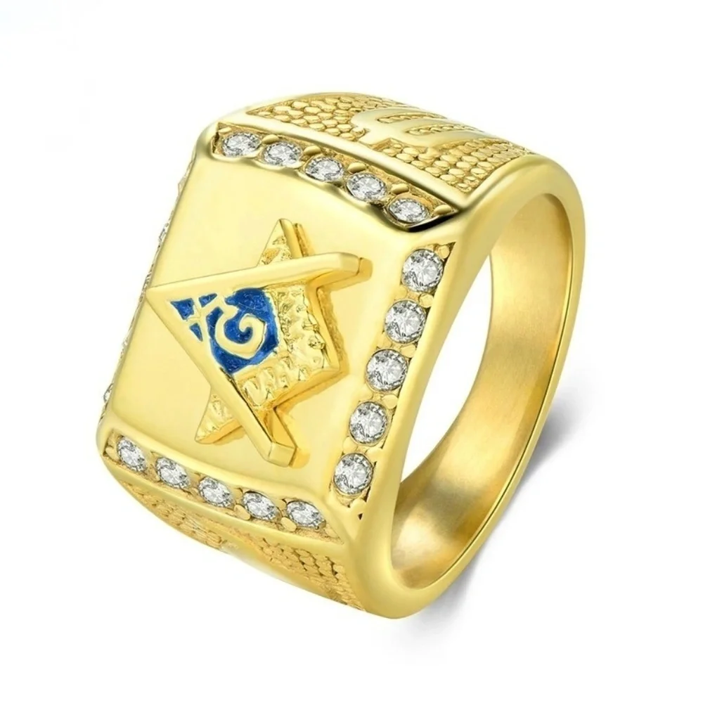Mason Ring Masonic 10k‎ GP CZ Ring sz 8-12